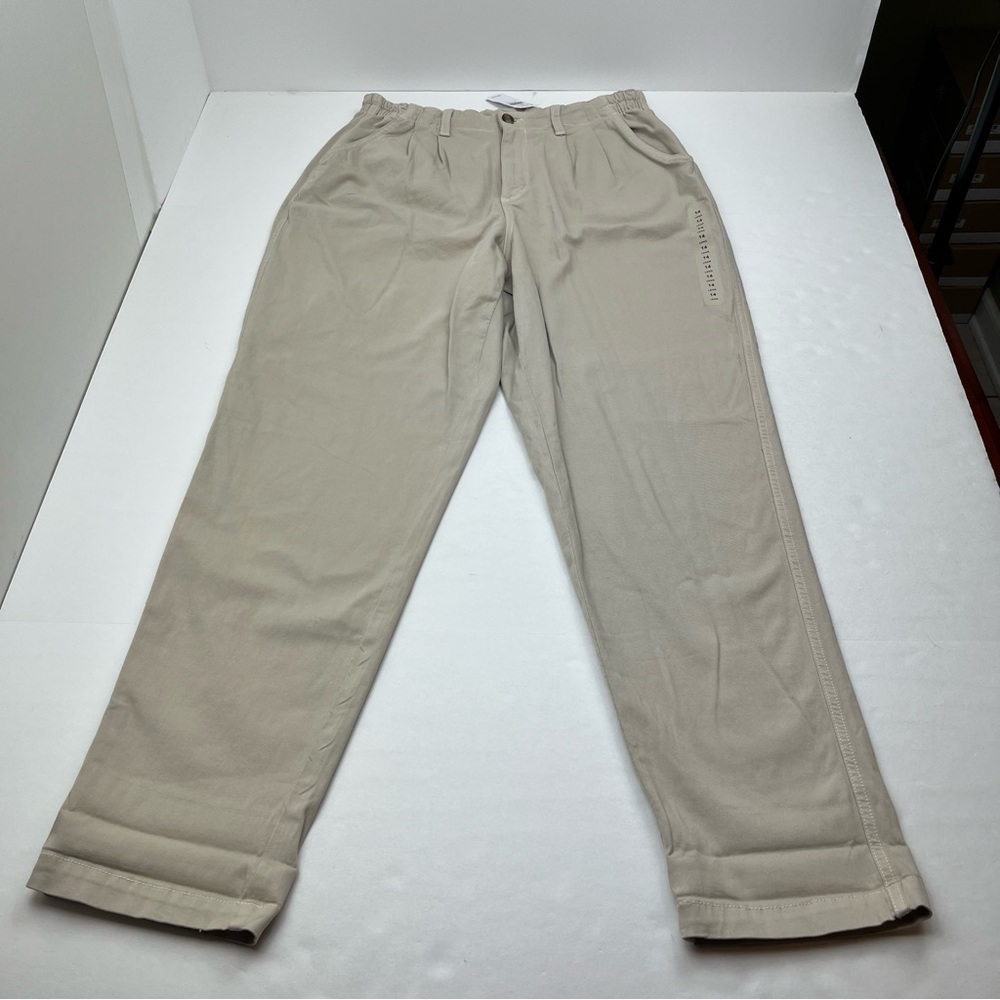 AE American Eagle Stretch Mom Pant Khaki Tan High Rise Tapered 14 Long NEW *FLAW